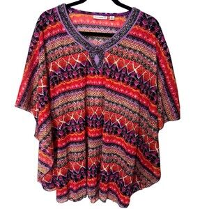 Susan Graver size XXS  Poncho Top  Beaded Embellished Boho Paisley Colorful